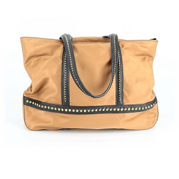Oryany Nylon Leather Trim Studded Handles Tote Tan Bag Large - Picture 1 of 5